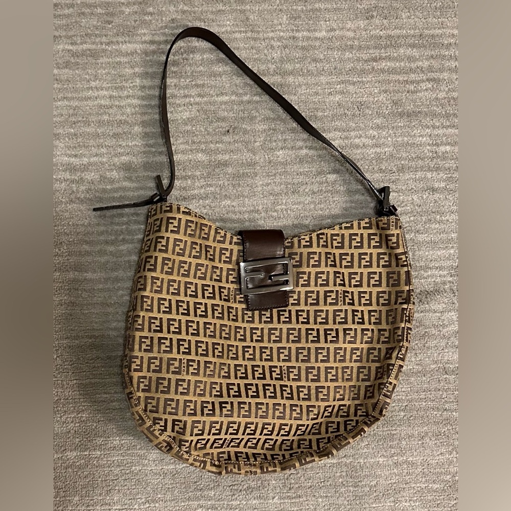 Fendi Tan and Brown Logo Shoulder Bag